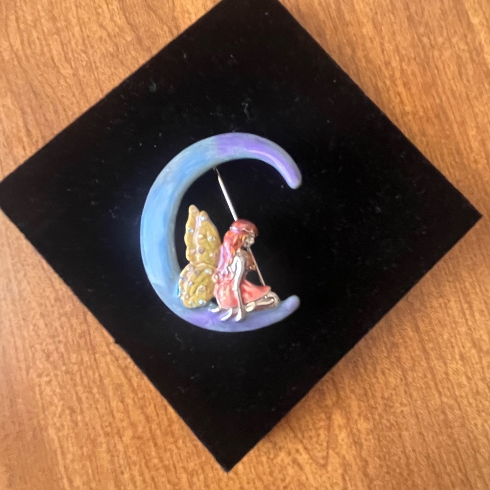 Kirks Folly Purple and Gold Crescent Moon Brooch